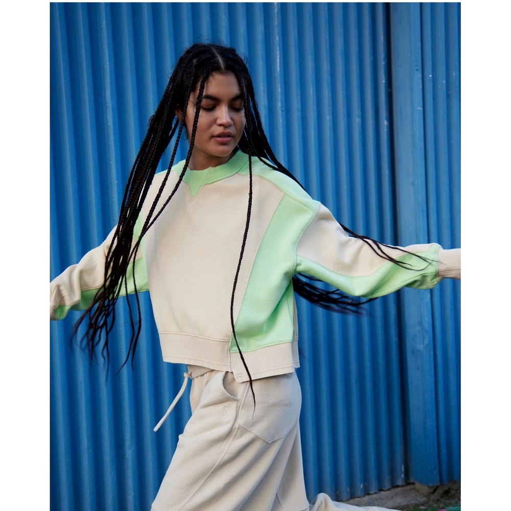 Free People FP Movement Womens Sesame Lime Zest Colorblock Sweatshirt Sz XS‎ NWT
